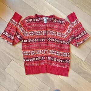 Tiara women's Orange Pink Knit Button-down Cardigan Sweater Fair Isle Sz M